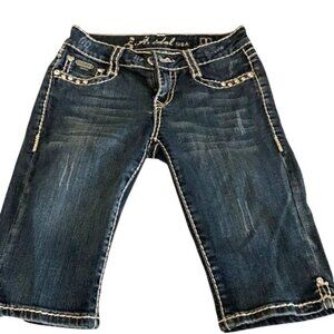 Aidal USA Womens Denim Capri Jeans W27 L12 Size 1 Dark Wash Studded Rolled Hem